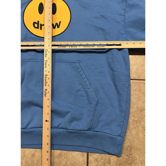 Drew House Hoodie Mens L Blue Yellow Sweatshirt Smiley Face Logo Justin Bieber - Picture 8 of 8